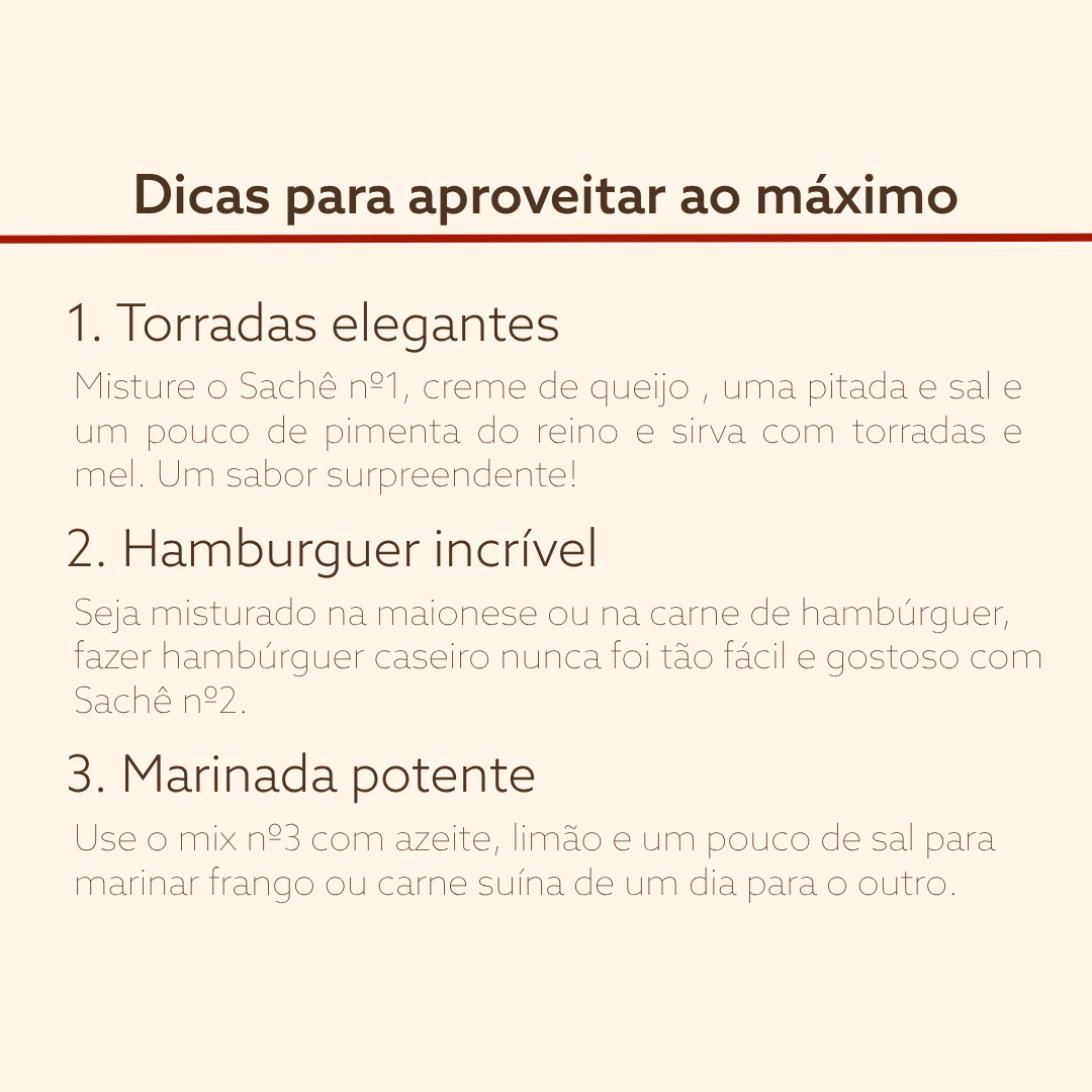 Caja 9 Sachês | Condimento natural básico, ahumado y picante